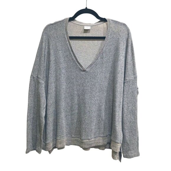 Zara W/B Collection Womens V-Neck Gray Boxy Step Hem Sweater L - Picture 1 of 7